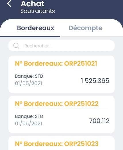 Liste des bordereaux de sous-traitants dans l’application mobile AXIA Bat