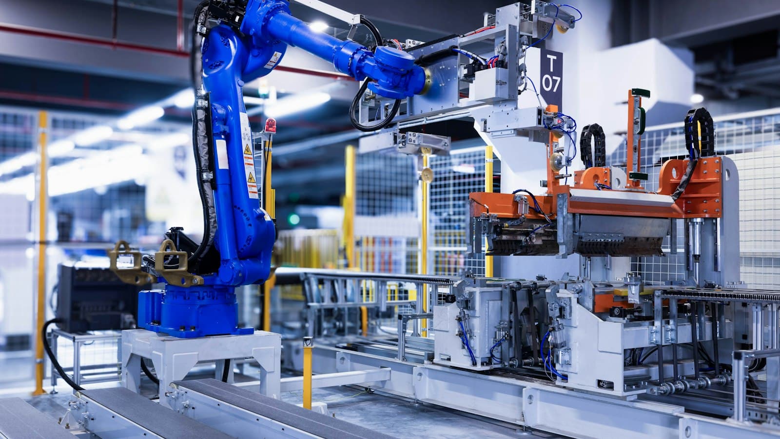 Bras robotisé sur une ligne de production industrielle